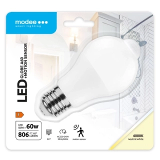 MODEE MSL-G4000K8, 8WE27-PIR LED žárovka s pohybovým PIR čidlem 8,8W, E27, 806lm, 4000K - matná