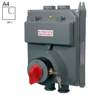 SEZ S25 JIZ 1103 A4R Vačkový spínač v hliníhové skříni s pojistkami, uzamykatelný na zámek 25A, 0-1, 3P, červená páčka