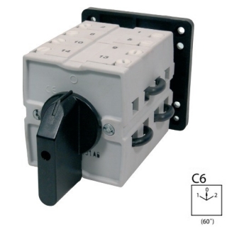 SEZ S25 JO 2203 C6 Vestavný vačkový spínač bez čelní desky se zadním upevněním, přepínač sítí 25A, 1-0-2
