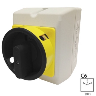 SEZ S25 JPU 2203 C6 Vačkový spínač v krytu IP65, uzamykatelný na visací zámky, přepínač sítí 25A, 1-0-2