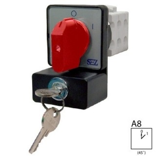 SEZ S25 JZ 1103 A8R Vestavný vačkový spínač, uzamykatelný klíčem 25A, 0-1, 3P, červená páčka