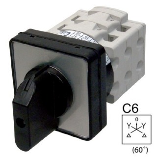 SEZ S32 JDG 9153 C6 Vestavný vačkový spínač s čelní deskou, s těsněním, reverzační rozběhový spínač 32A, troj.-Y-0-Y-troj.