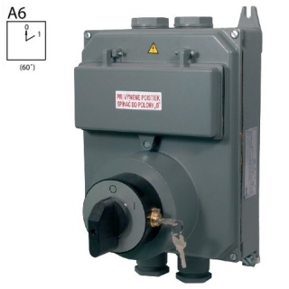 SEZ S32 JIZ 1104 A6 Vačkový spínač v hliníhové skříni s pojistkami, uzamykatelný na zámek 32A, 0-1, 4P