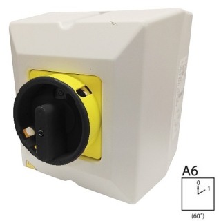 SEZ S32 JPU 2273 A6 Vačkový spínač v krytu IP65, uzamykatelný na visací zámky, s překrýváním kontaktů, bez polohy 0, 32A, 1-2