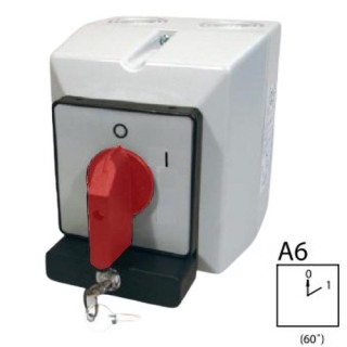 SEZ S32 JPZ 1104 A6R Vačkový spínač v krytu IP54, uzamykatelný na zámek 32A, 0-1, 4P, červená páčka