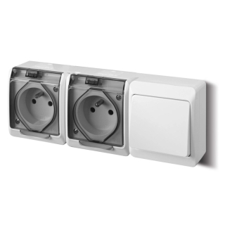 Famatel 5327-21 GALATEA IP44 Přepínač střídavý č.6 + 2x zásuvka (bílá / průhledné víčko)