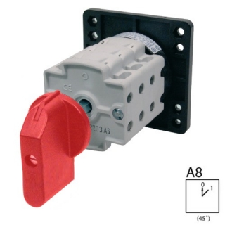 SEZ S40 JO 1103 A8R Vestavný vačkový spínač bez čelní desky se zadním upevněním 40A, 0-1, 3P, červená páčka