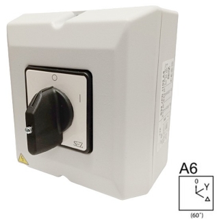 SEZ S40 JPD 9551 A6 Vačkový spínač v krytu IP65, s čelní deskou, rozběhový spínač 40A, 0-Y-troj.