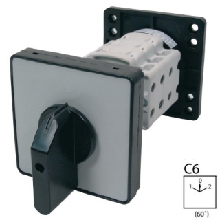 SEZ S63 JBD 2203 C6 Vestavný vačkový spínač s čelní deskou se zadním upevněním v rozvaděči, přepínač sítí 63A, 1-0-2