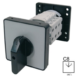 SEZ S63 JBD 2203 C8 Vestavný vačkový spínač s čelní deskou se zadním upevněním v rozvaděči, přepínač sítí 63A, 1-0-2