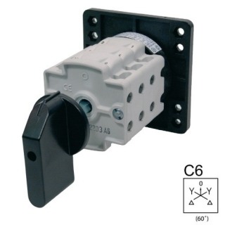 SEZ S63 JO 9153 C6 Vestavný vačkový spínač bez čelní desky se zadním upevněním, reverzační rozběhový spínač  63A, troj.-Y-0-Y-troj.