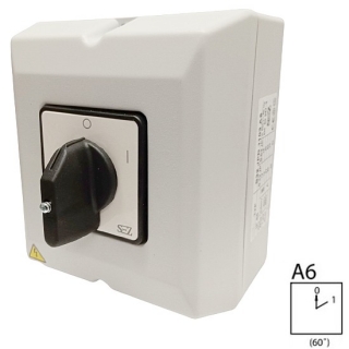 SEZ S63 JPD 1104 A6 Vačkový spínač s čelní deskou v krabici 63A, 0-1, 4P