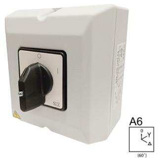 SEZ S63 JPD 9551 A6 Vačkový spínač s čelní deskou v krabici, rozběhový spínač 63A, 0-Y-troj.