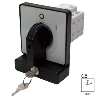 SEZ S63 JZ 2203 C6 Vestavný vačkový spínač, uzamykatelný klíčem, přepínač sítí 63A, 1-0-2