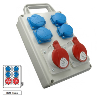 Zásuvková rozvodnice ROS 1605 2x1653+4x230V s držákem, IP44