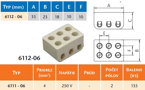 SEZ 6112-06 Spojka svítidlová keramická 3x4mm