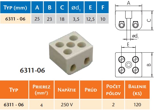 SEZ 6311-06 Spojka svítidlová keramická 2x4mm
