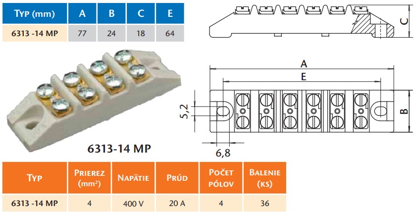 SEZ 6313-14 MP Spojka keramická 4x4mm