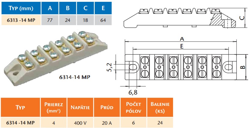 SEZ 6314-14 MP Spojka keramická 4x4mm