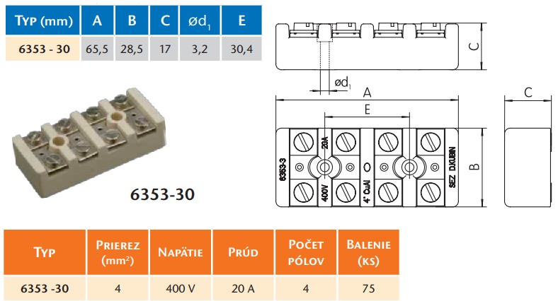 SEZ 6353-30 Spojka keramická 4x4mm