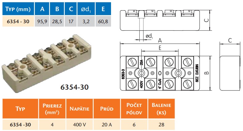 SEZ 6354-30 Spojka keramická 6x4mm