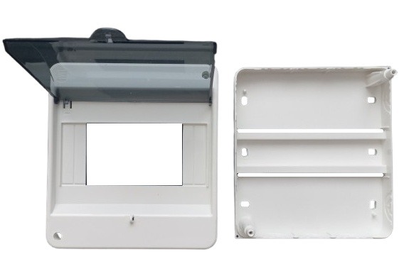 Kryt jističů SEZ S-5 D bílý s transparentními dvířky pro 4 moduly