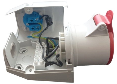 Nástěnná zásuvka 32A/5p kombinovaná se zásuvkou 230V IZVZ 3253, 400V, IP44, 32A, 5-pól rozbor