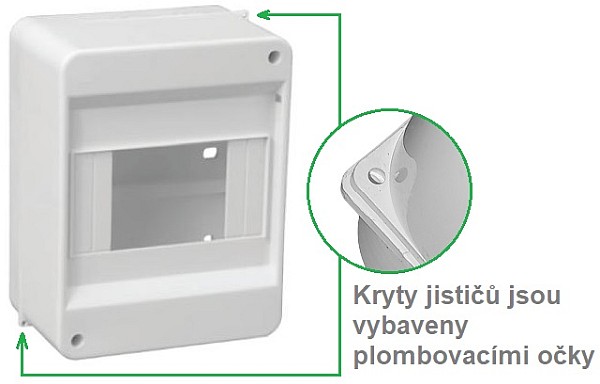 Všechny kryty jistič§ SEZ typ S- jsou vybaveny 2 plombovacími očky.