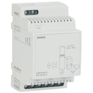 Noark 111728 Ex9PS 8W N 24V AC/DC TNapájecí zdroj, 8W, Nestabilizovaný výstup 24V DC, S transformátorem pro 24V AC