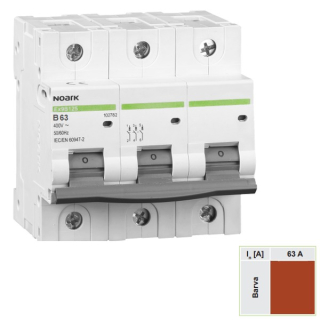 Noark 102780 Ex9B125 3P B63A Instalační jistič 25 kA, charakteristika B, 63 A, 3-pól